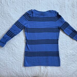 Brooks Brothers 100% Cotton Blue‎ Striped Knit Boatneck Sweater Women’s XS EUC
